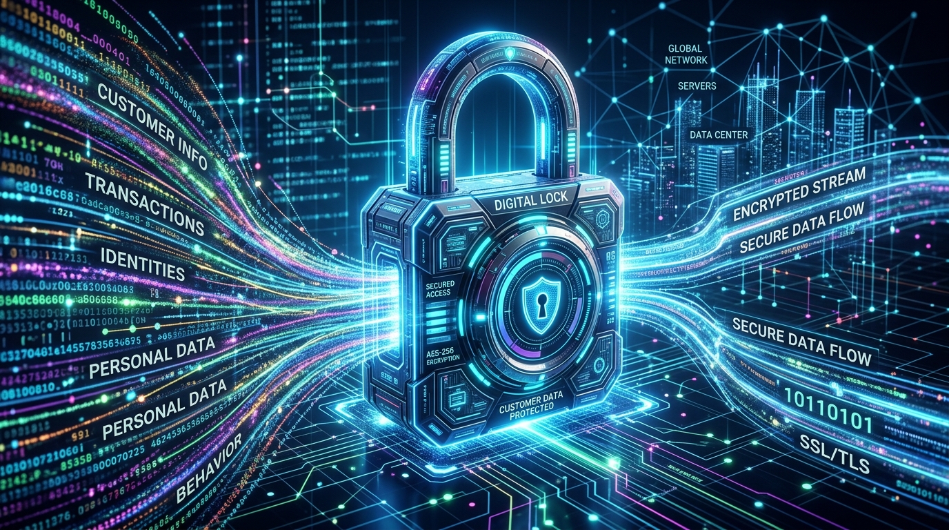 Digital padlock protecting customer data during server-side transmission