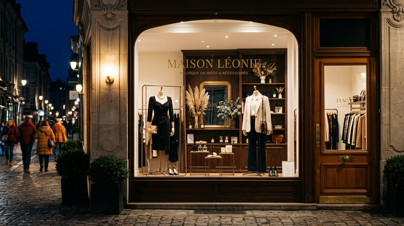 Elegant boutique storefront window display