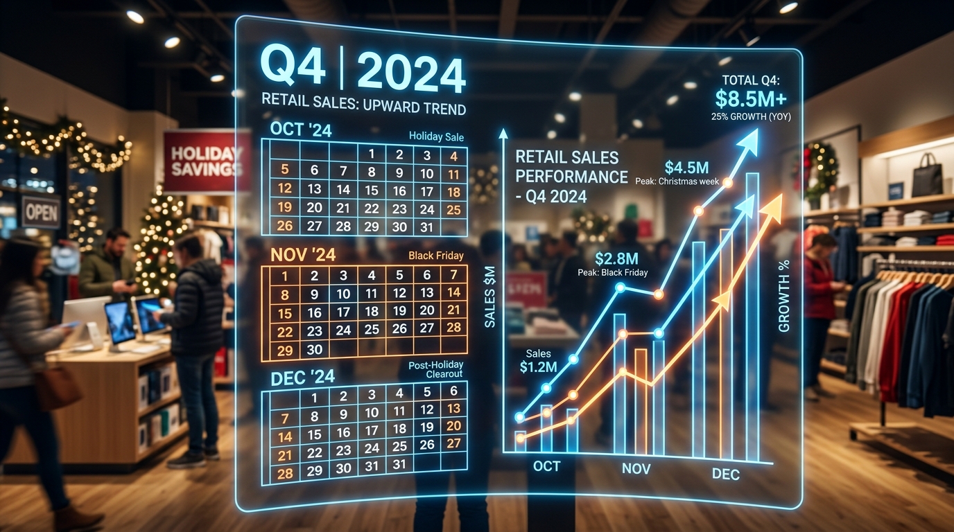 Glowing calendar highlighting Q4 dates with upcoming sale milestones