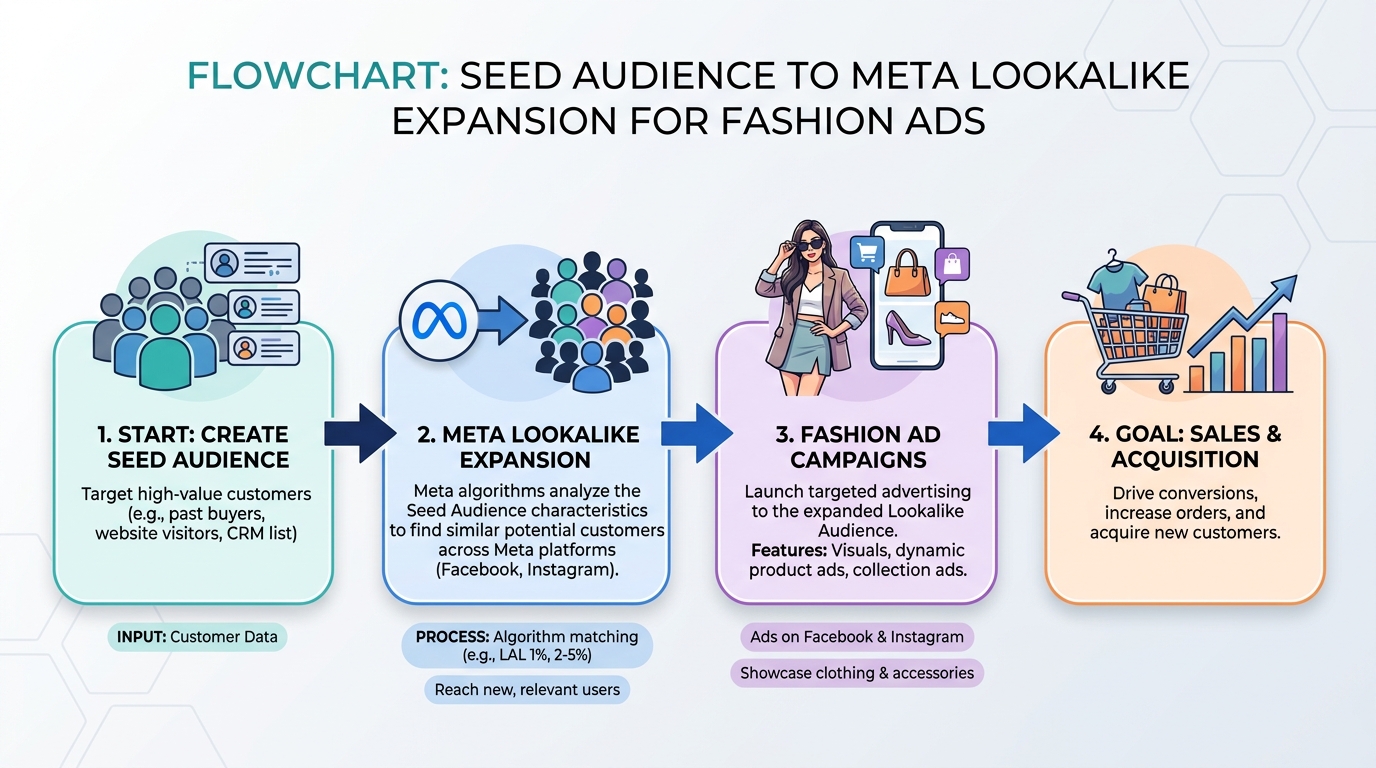 Diagram of 1% and 3% Meta lookalike tiers for fashion ecommerce