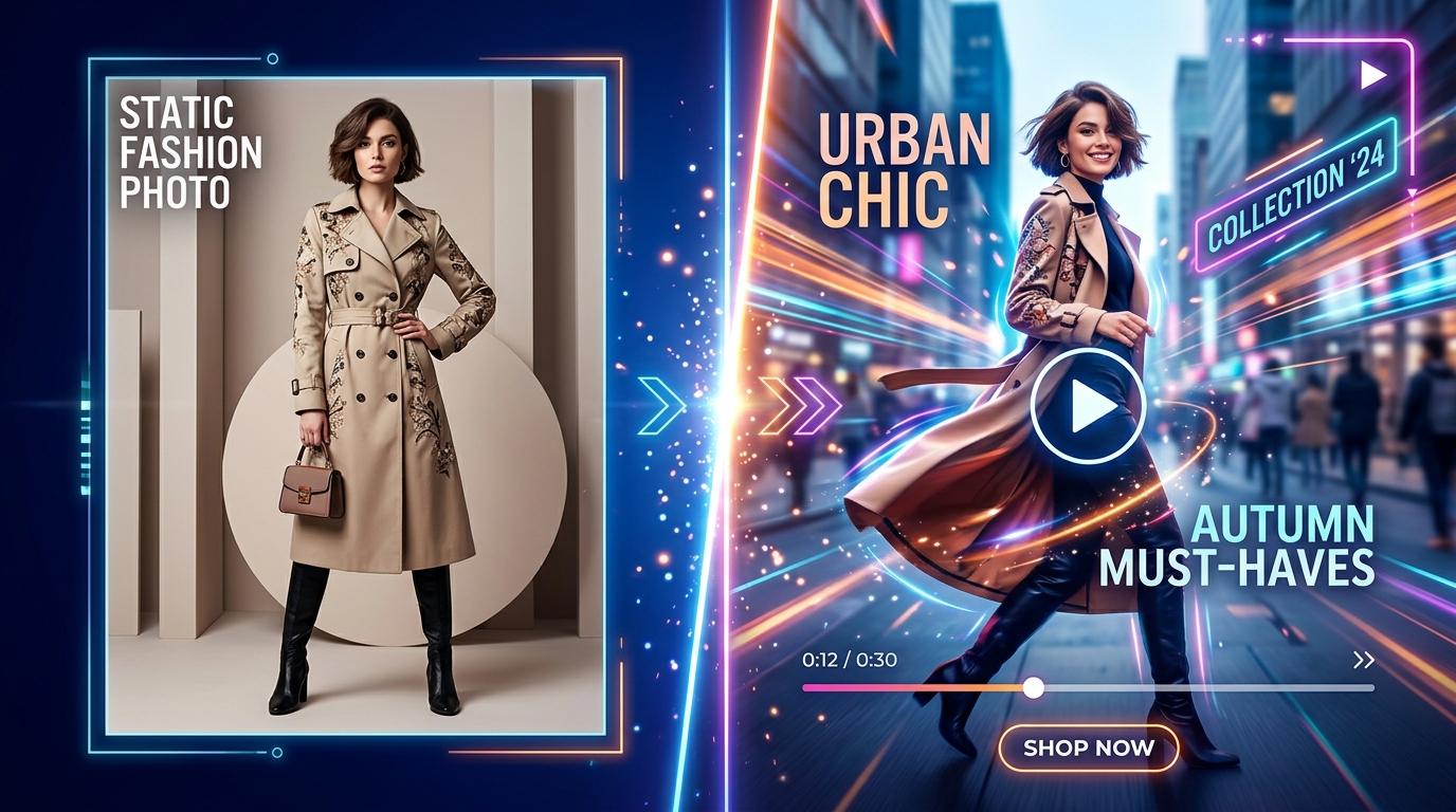 Static fashion photo transforming into an engaging video ad