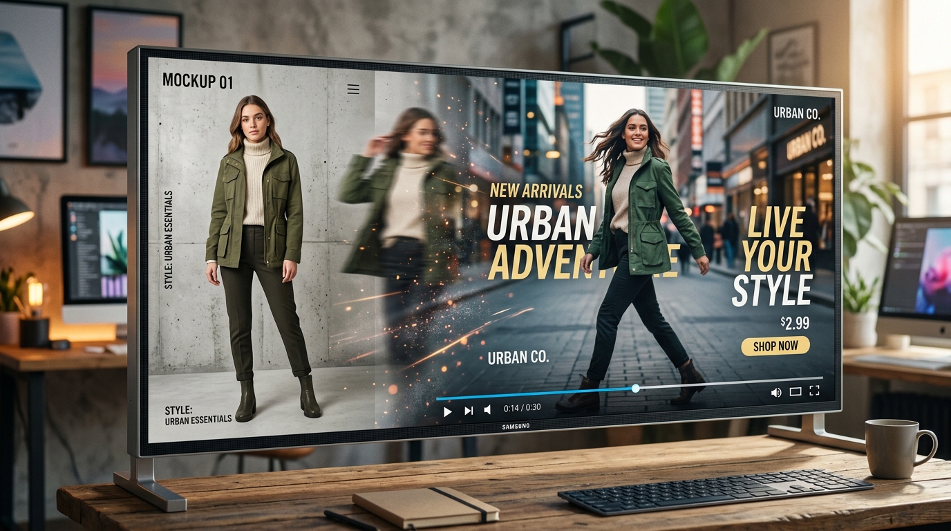 Static garment transforming into a dynamic fashion video ad