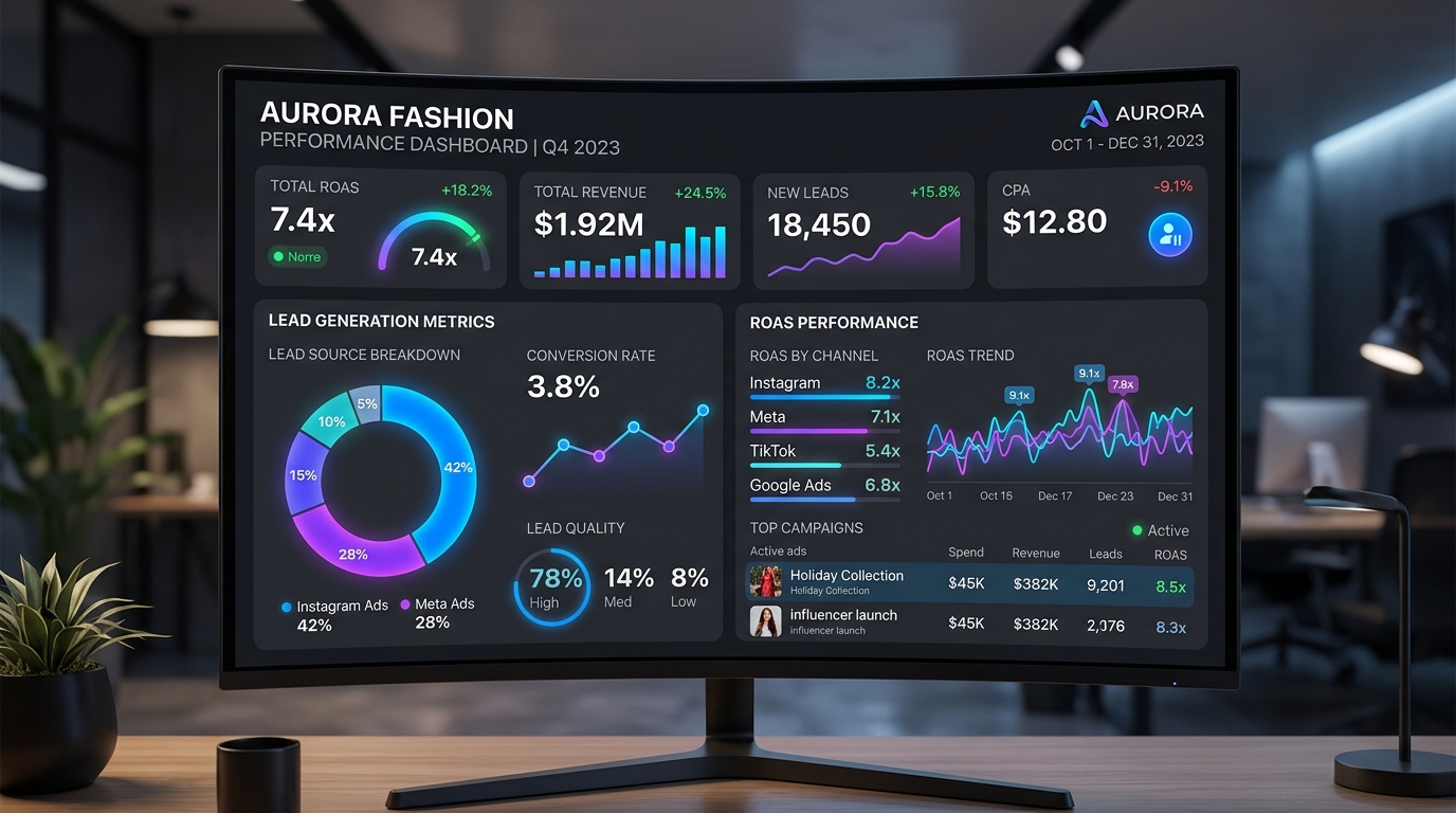 Sleek modern dashboard showing lead generation metrics