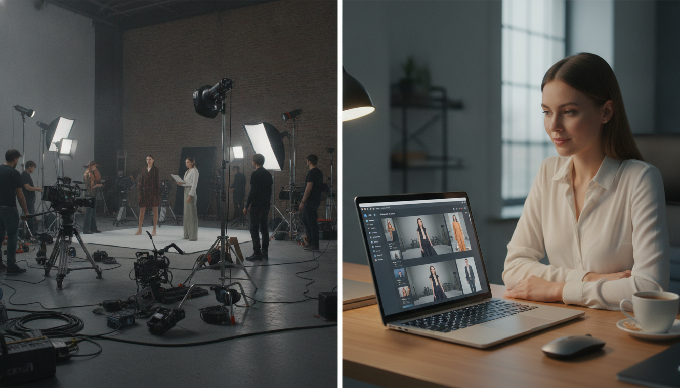 Comparing traditional fashion video production to AI digital generation