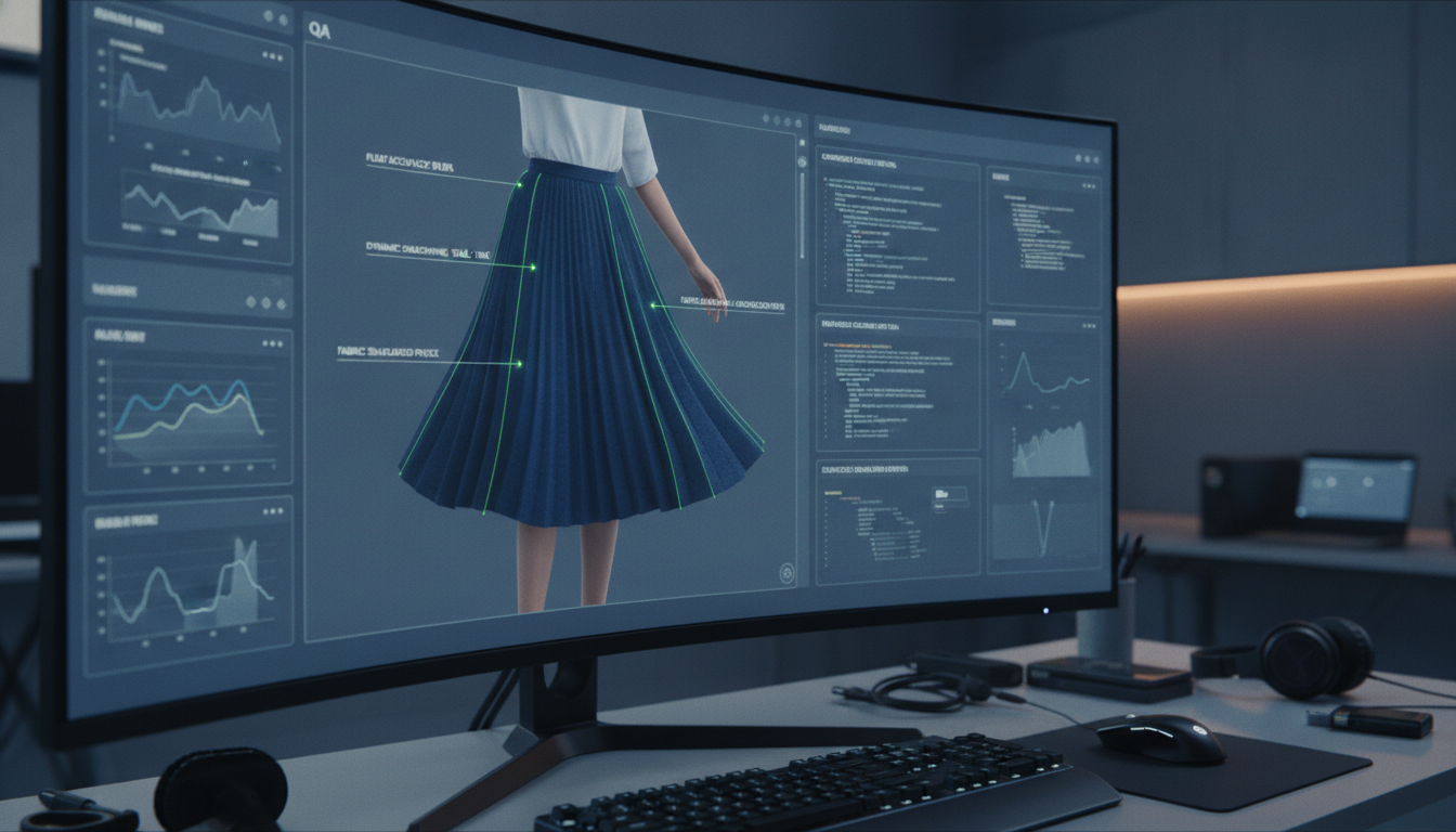 Digital review interface checking fabric pleats and shadows in an AI generated video