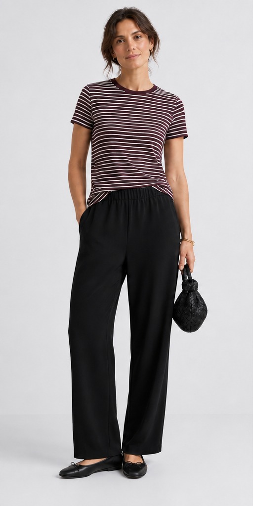 Denmark summer: striped T-shirt with black wide-leg trousers and ballet flats