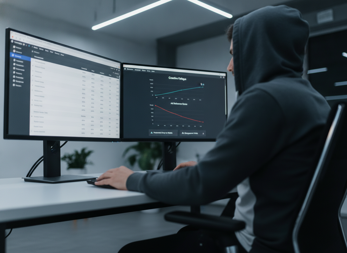 Performance marketer reviewing Meta ads ROAS dashboard for fashion brand