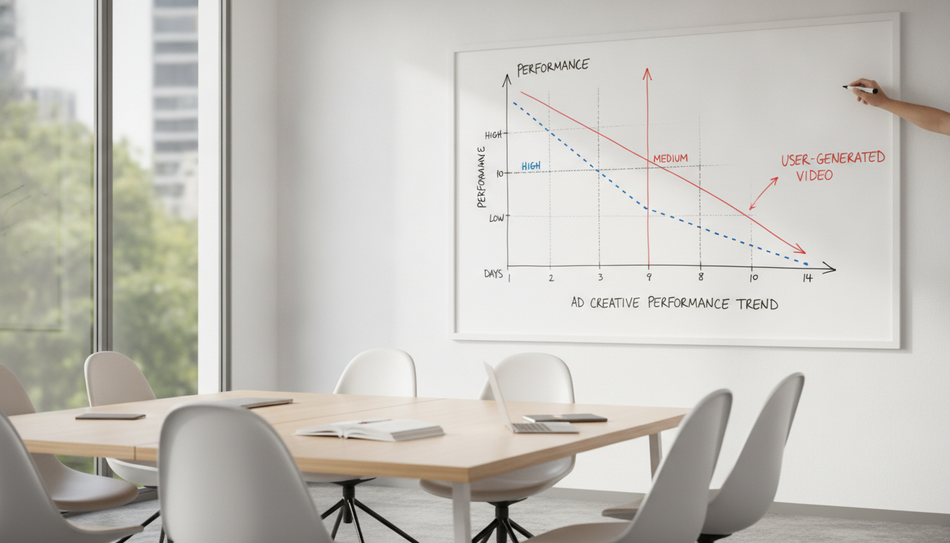 Creative fatigue chart showing performance drop over 14 days