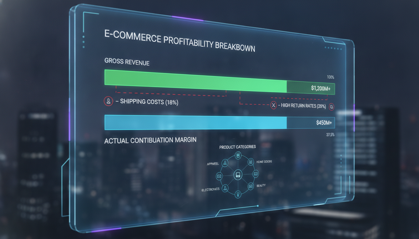 Contribution margin chart comparing platform ROAS to actual profit after returns