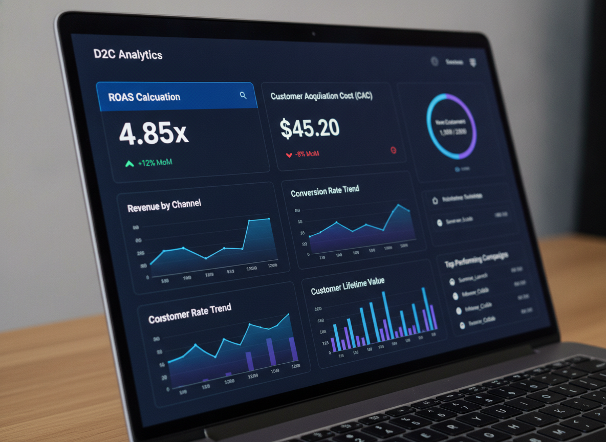 D2C founder reviewing ROAS calculation on a dashboard
