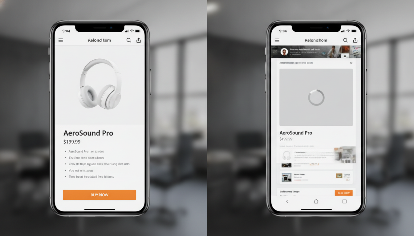 Optimized mobile product page vs poor landing page