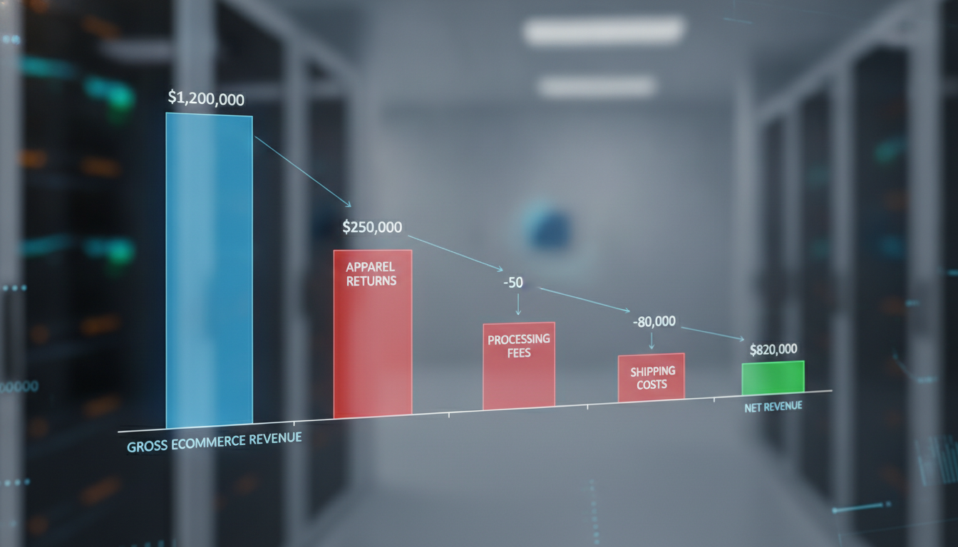 Waterfall chart showing the impact of apparel returns on actual ROAS