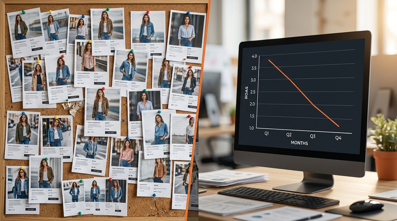 A chart showing the negative impact of creative fatigue on return on ad spend (ROAS).