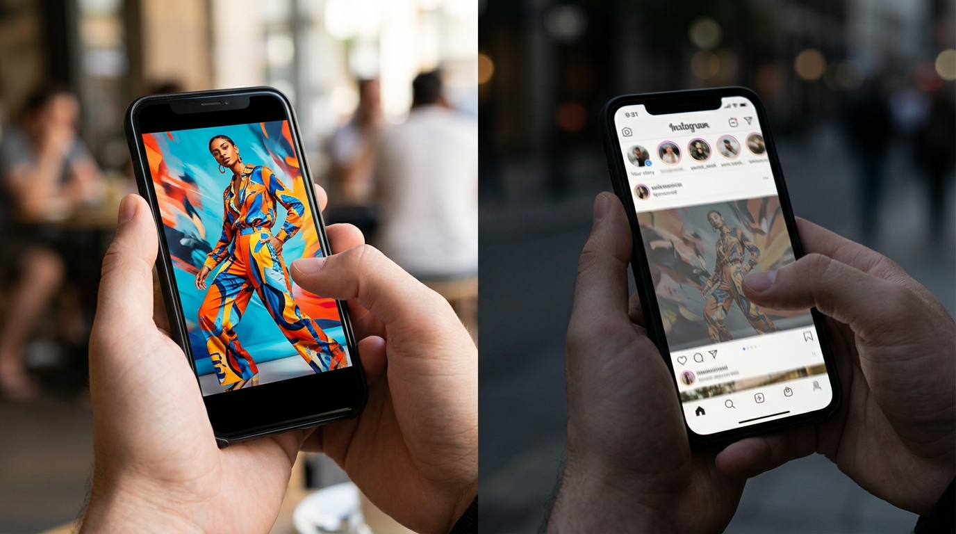 A visual comparison of a fresh versus a fatigued ad creative, highlighting the drop in engagement caused by creative fatigue.