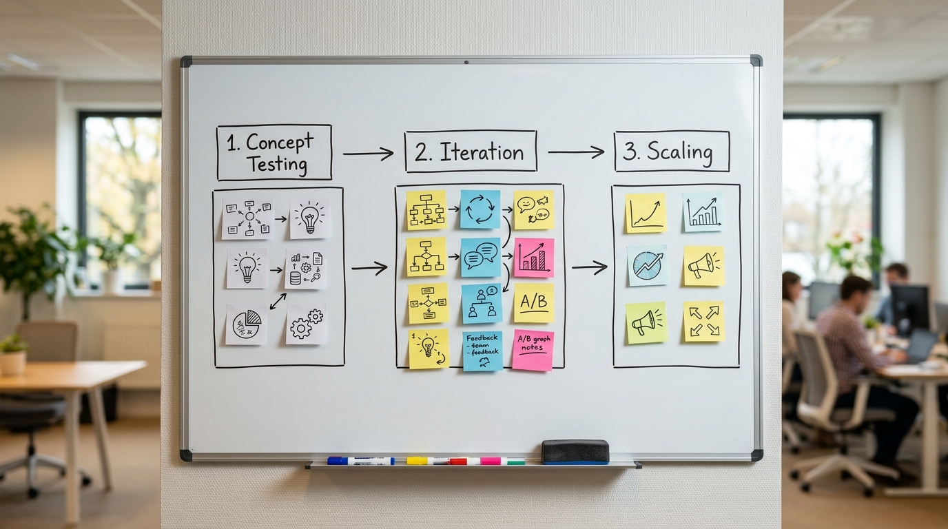 A diagram showing a structured creative testing playbook for fashion brands to increase ROAS.