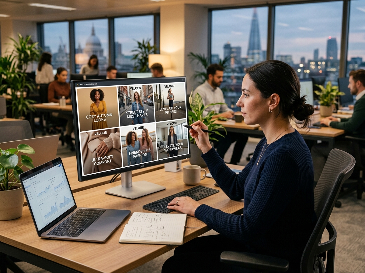 Media buyer testing different fashion ad creative variations