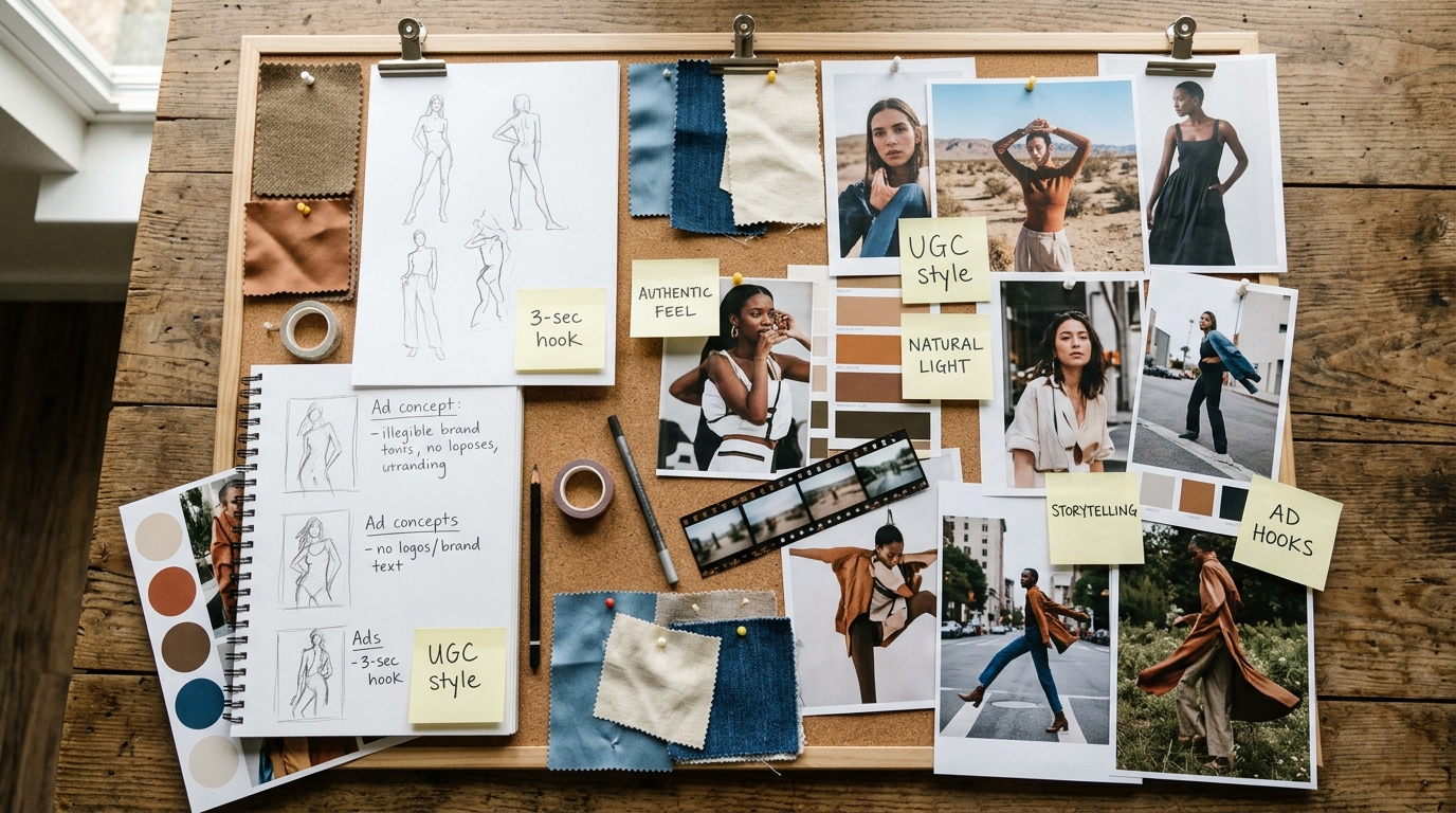 A creative testing framework for fashion ads, showing different versions of an ad to test.