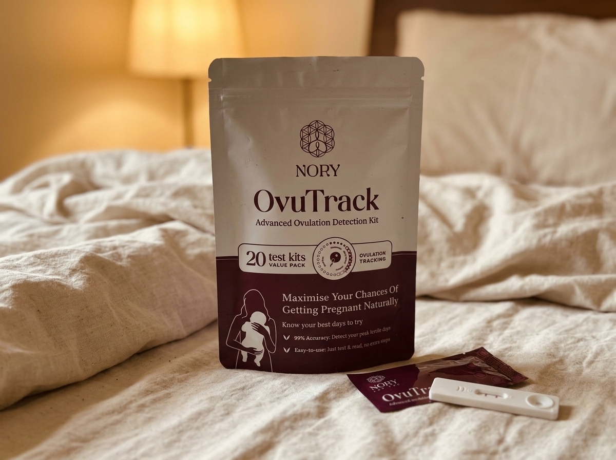 A detailed view of the Nory OvuTrack Ovulation Test Kit, a tool to find the best days to get pregnant.