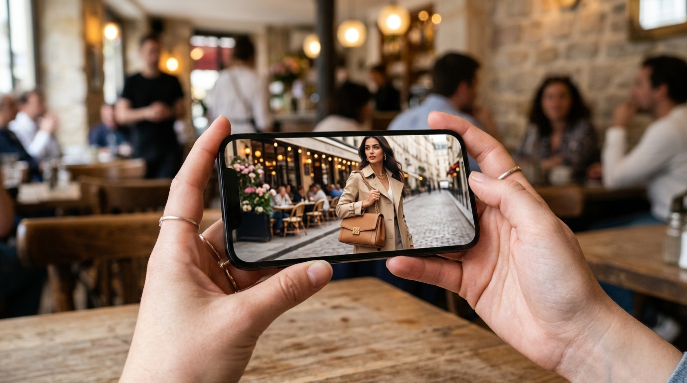 A smartphone screen showing a high-performing lifestyle ad for a fashion accessory.