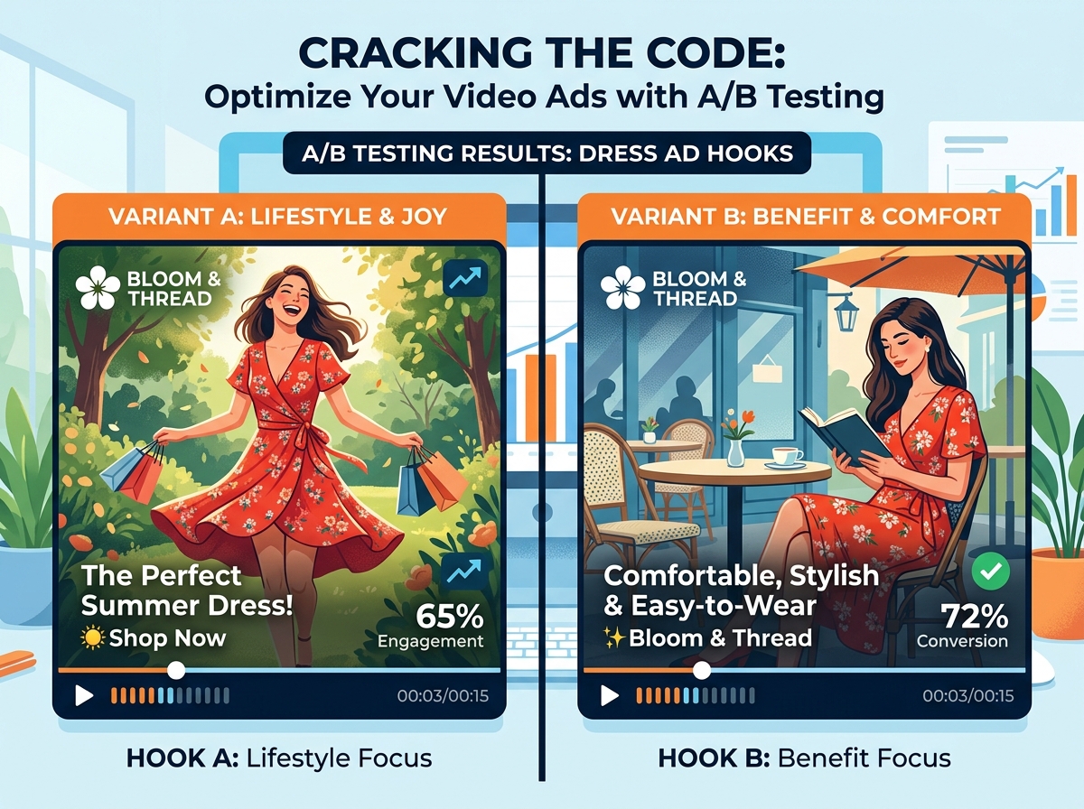An example of A/B testing two different visual hooks for a fashion ad campaign.