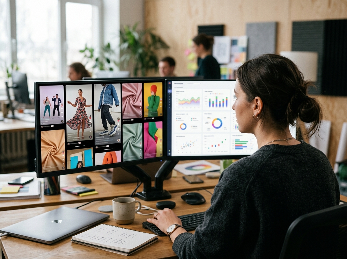 A creative strategist analyzing TikTok ad creative elements for a fashion campaign to improve ROAS.