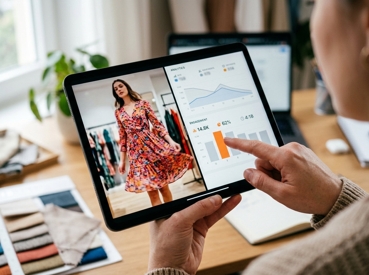 A team analyzing the performance of a try-on haul ad for a fashion brand.
