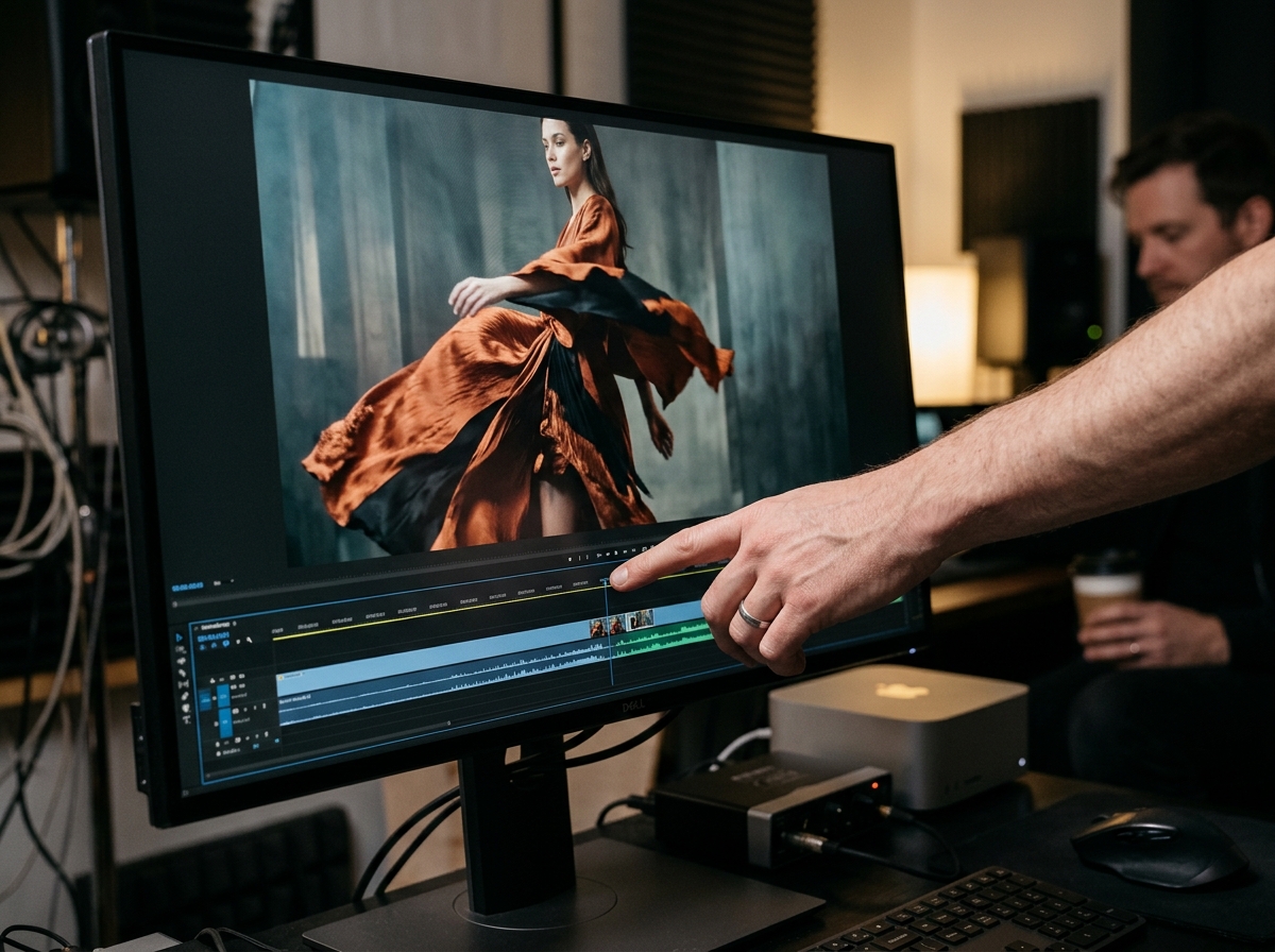 A creative strategist analyzing the editing style of a high-converting fashion video ad.