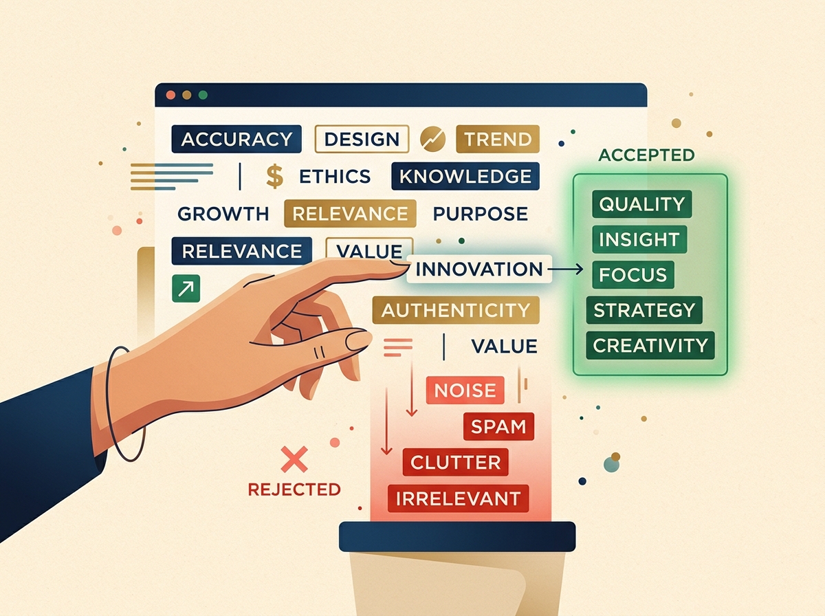 An illustration representing the process of filtering and selecting negative keywords for a Google Ads campaign.
