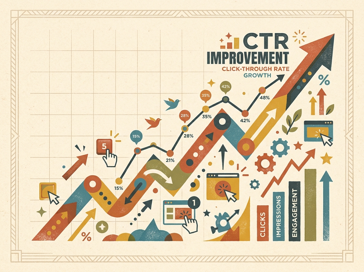 An abstract illustration showing an upward-trending arrow to represent improving Click-Through Rate.