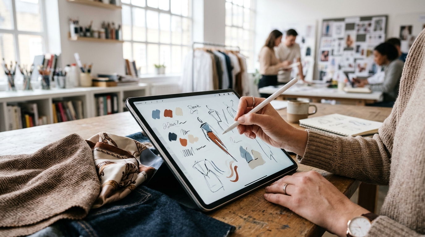 A person sketching out different creative ad angles on a tablet.