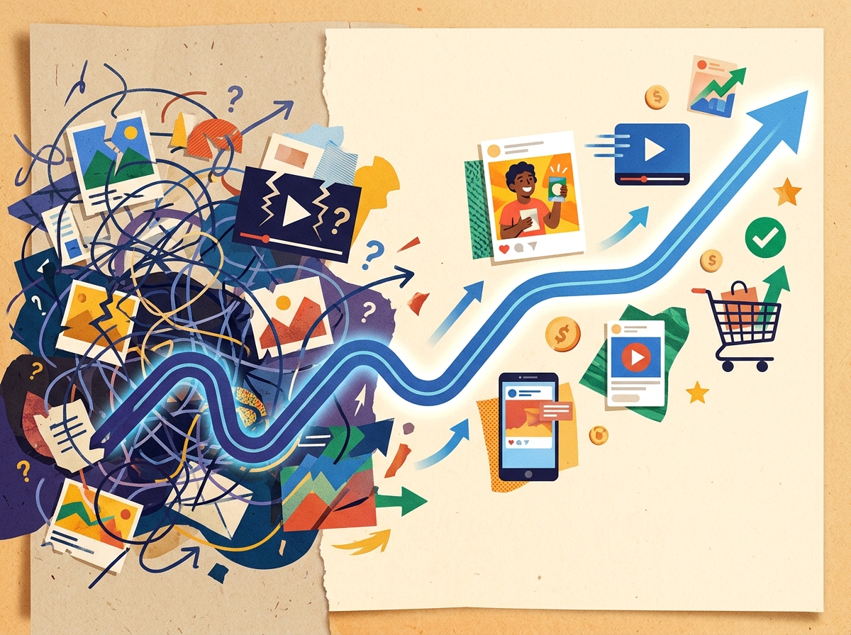 An illustration representing the Meta Ads learning phase, with a graph showing progress towards optimization.