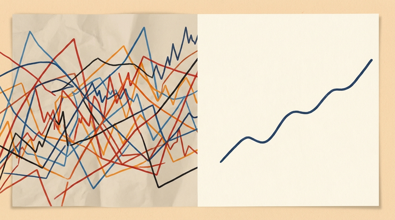 An illustration contrasting messy, unreliable ad data with clean, actionable signals for optimization.