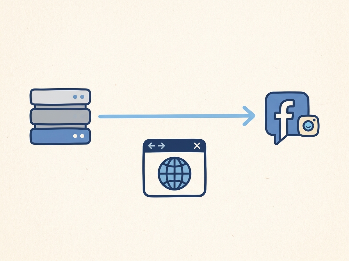 Illustration of data flowing from a server directly to Meta, representing the Conversions API.