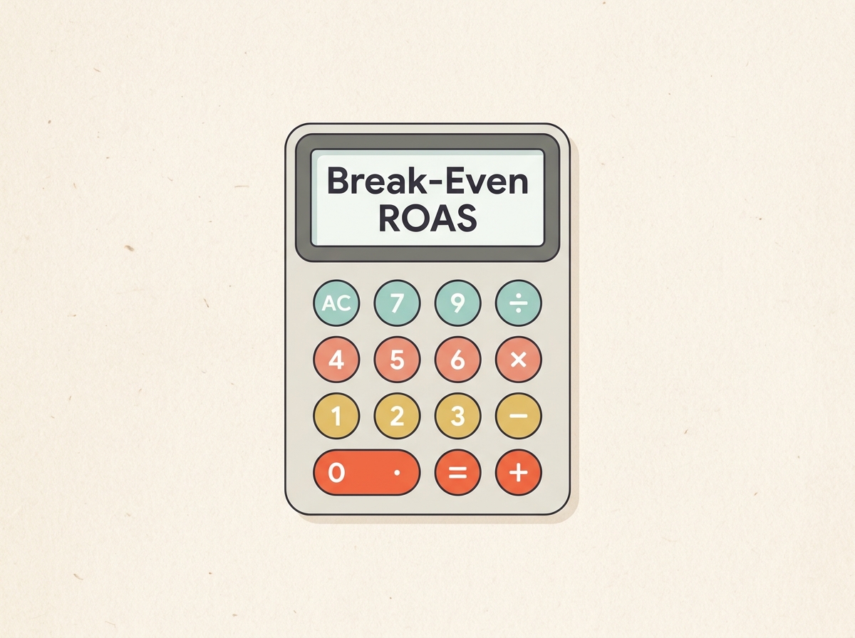Illustration of a calculator showing the concept of break-even ROAS.