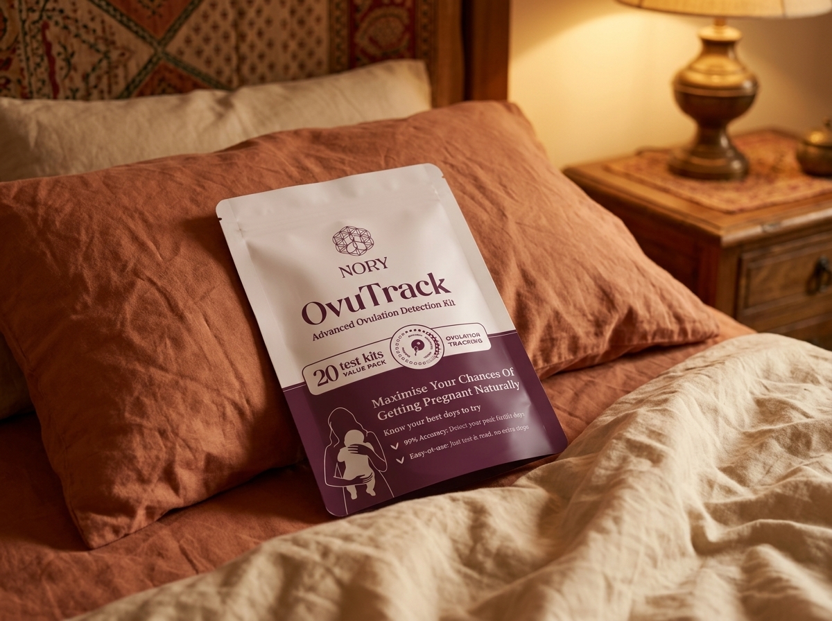 The packaging of the Nory OvuTrack Ovulation Test Kit, highlighting its purpose for fertility tracking.