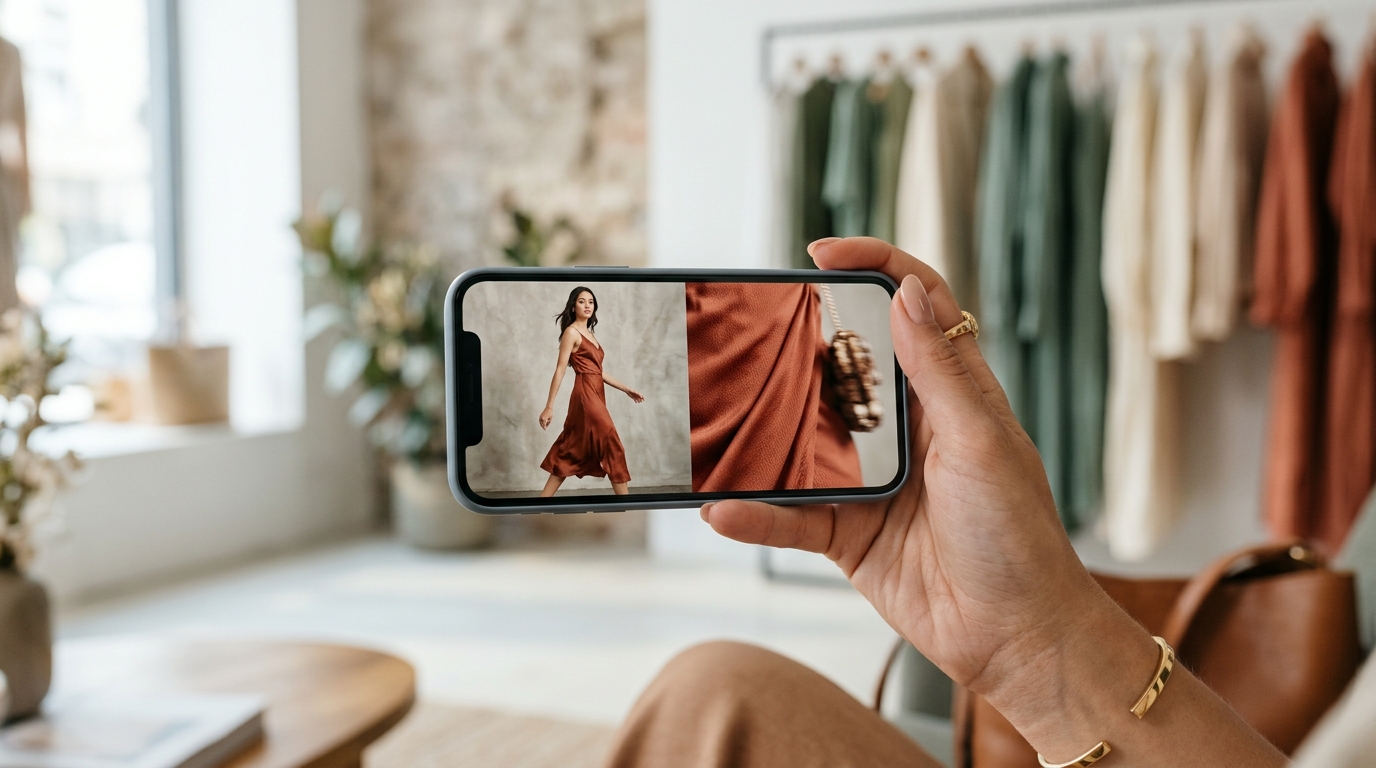 Mobile phone showing high-performing fashion ad sequence